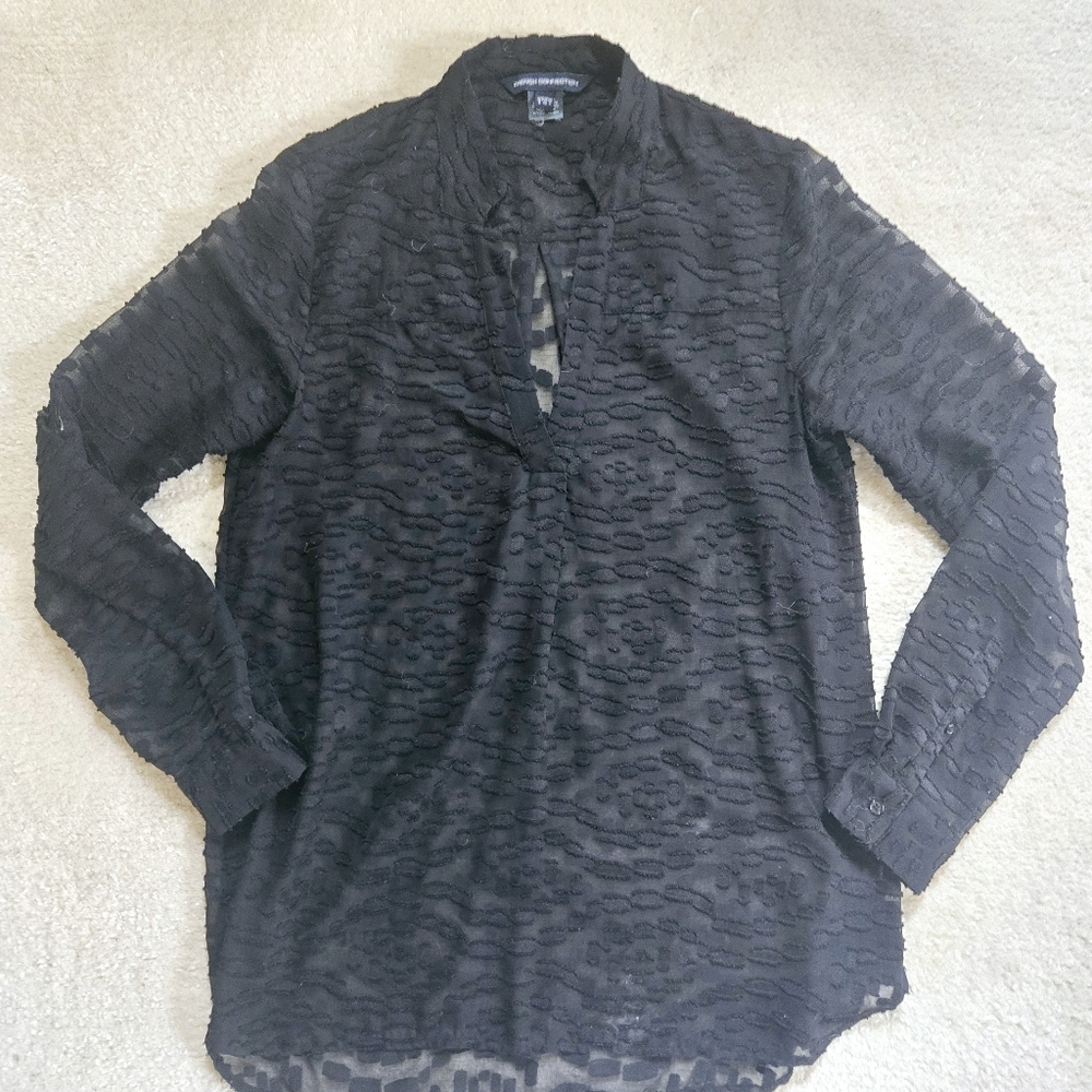 French Connection Black Sheer Popover Top